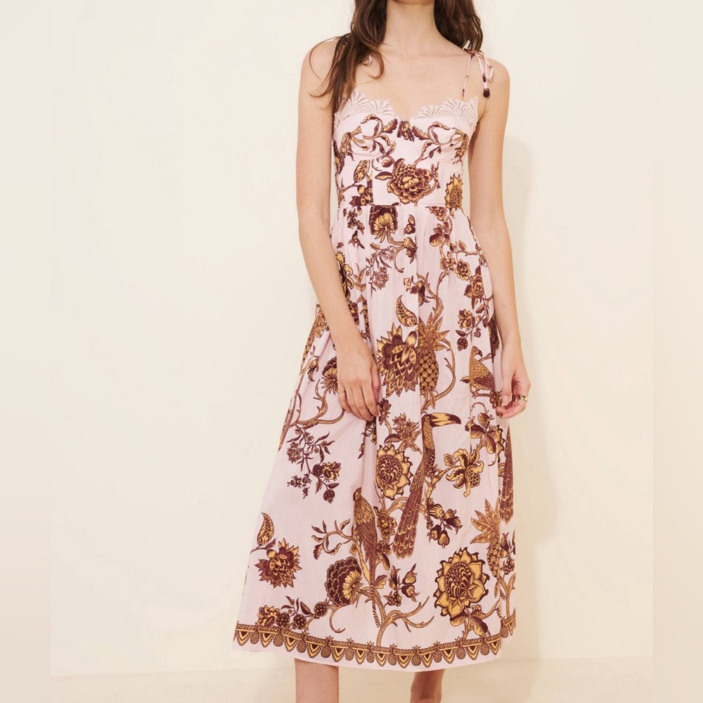 FARM Rio Tropical Landing Lace Midi Dress in Pink